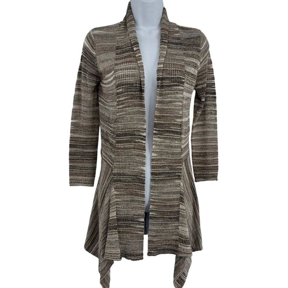 Cache Asymmetrical Long Cardigan XS Boho Neutral Minimalist Soft Grunge Striped